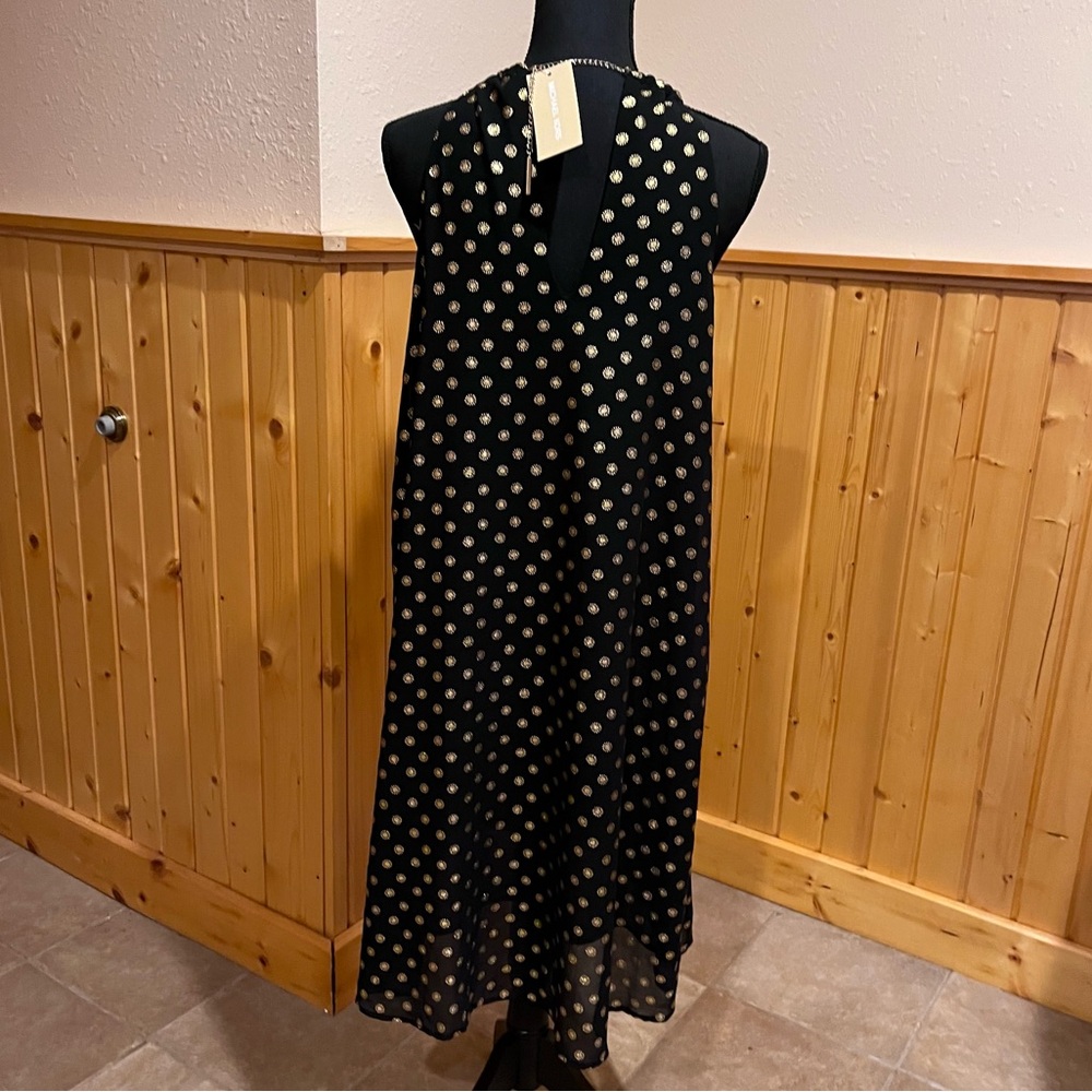 Michael Kors black and gold dress gathered chain trim neckline - Picture 4 of 7